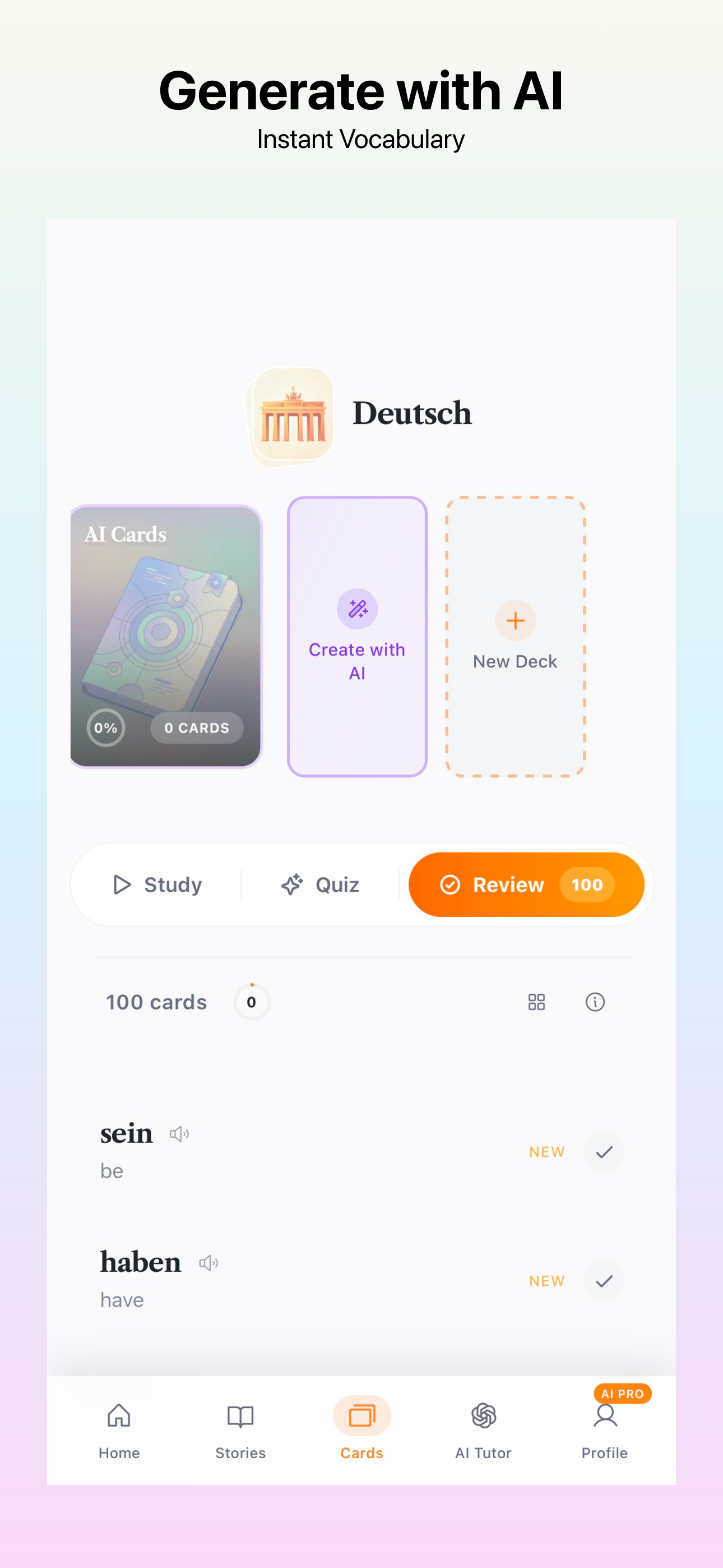 Create custom flashcard decks with AI text extraction